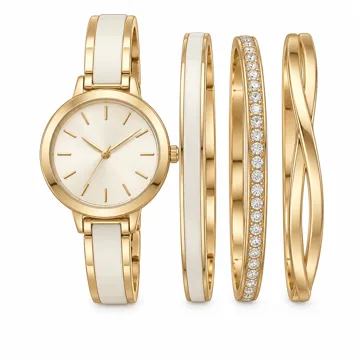 AI-generated illustration inspired by Anne Klein AK/2245 bangle watch set; not an actual product photo