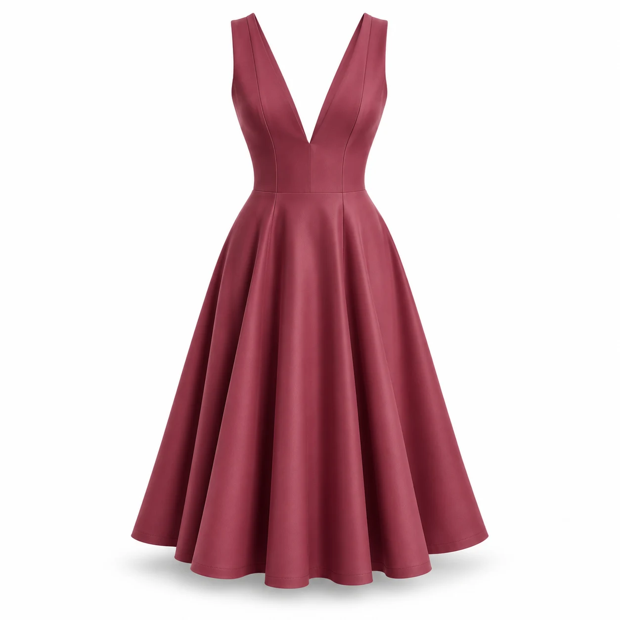AI-generated style illustration for Dress the Population Womens Blair Plunging Fit and Flare Midi Dress; not a retailer photograph