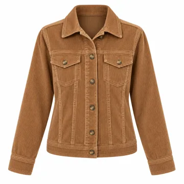 AI-generated illustration inspired by Minibee women’s button-down corduroy jacket; not an actual product photo
