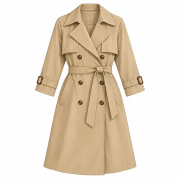 AI-generated illustration inspired by Orolay women's three-quarter-length belted trench coat; not an actual product photo