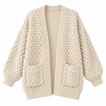 AI-generated illustration inspired by MEROKEETY women’s oversized popcorn-knit cardigan; not an actual product photo