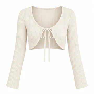 AI-generated illustration inspired by Floerns women’s tie-front ribbed cropped shrug cardigan; not an actual product photo