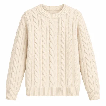 AI-generated illustration inspired by Amazon Essentials women’s cable-knit crewneck sweater; not an actual product photo
