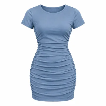 AI-generated illustration inspired by SheIn ruched short-sleeve mini dress; not an actual product photo