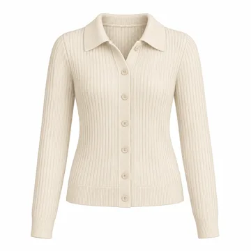 AI-generated illustration inspired by Amazon Essentials women’s ribbed polo cardigan; not an actual product photo