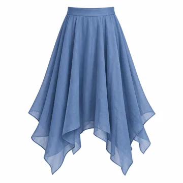 AI-generated illustration inspired by DJT women's handkerchief-hem midi skirt; not an actual product photo