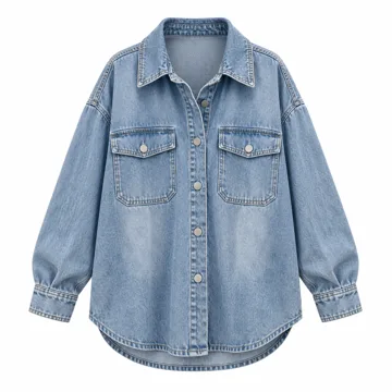 AI-generated illustration inspired by SHEWIN women’s oversized denim shacket; not an actual product photo