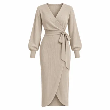 AI-generated illustration inspired by ZESICA women's long-sleeve wrap midi sweater dress; not an actual product photo