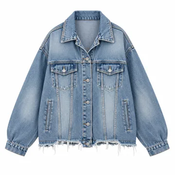 AI-generated illustration inspired by Vetinee women’s frayed-hem oversized denim jacket; not an actual product photo