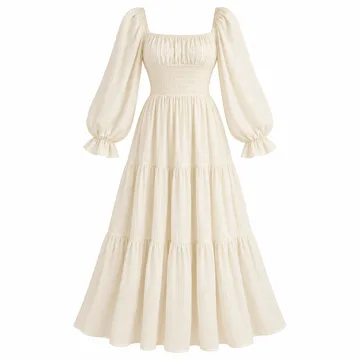 AI-generated illustration inspired by SAMPEEL square-neck puff-sleeve smocked dress; not an actual product photo