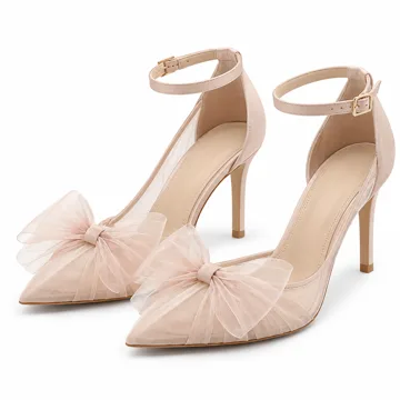 AI-generated illustration inspired by DREAM PAIRS women's mesh bow ankle-strap pumps; not an actual product photo
