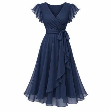 AI-generated illustration inspired by MEROKEETY women’s cocktail midi dress; not an actual product photo