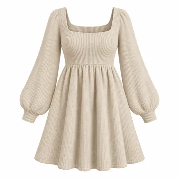 AI-generated illustration inspired by SAMPEEL women's square-neck babydoll sweater dress; not an actual product photo