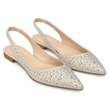 AI-generated illustration inspired by Elisabet Tang women’s rhinestone slingback flats; not an actual product photo