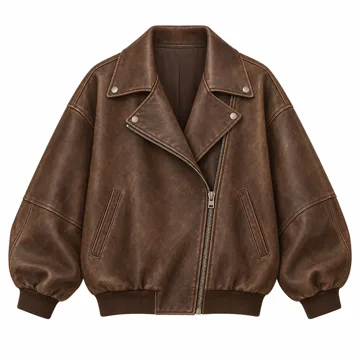 AI-generated illustration inspired by Trendy Queen women's oversized moto bomber jacket; not an actual product photo