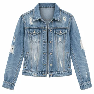 AI-generated illustration inspired by luvamia Women's Distressed Denim Jacket; not an actual product photo