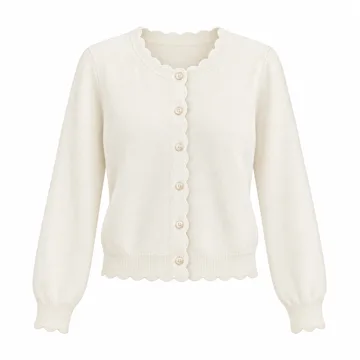 AI-generated illustration inspired by GRECERELLE Women's Scallop-Trim Cardigan; not an actual product photo