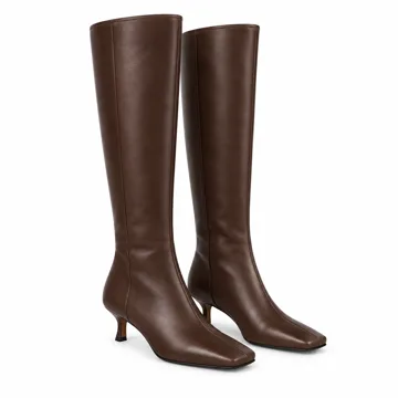 AI-generated illustration inspired by Modatope women’s square-toe knee-high kitten boots; not an actual product photo