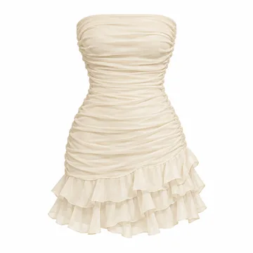 AI-generated illustration inspired by CIDER ruched ruffle tube mini dress; not an actual product photo
