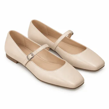 AI-generated illustration inspired by Amazon Essentials women's square-toe Mary Jane ballet flats; not an actual product photo