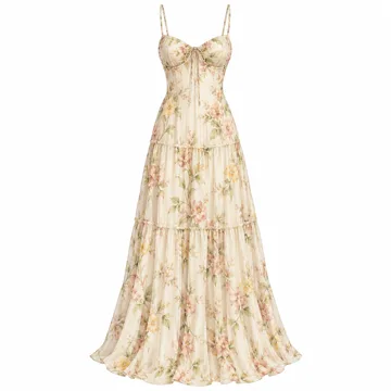 AI-generated illustration inspired by Lioness women’s Field of Dreams maxi dress; not an actual product photo