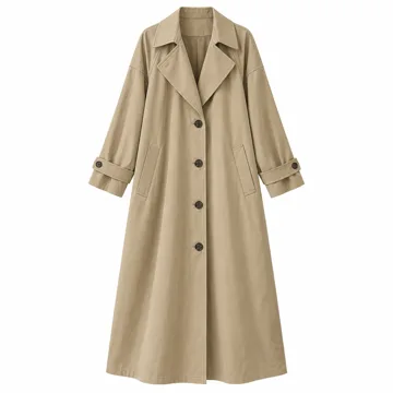 AI-generated illustration inspired by Tankaneo women’s long oversized single-breasted trench coat; not an actual product photo