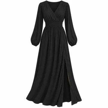 AI-generated illustration inspired by Dokotoo wrap V-neck long-sleeve maxi dress; not an actual product photo