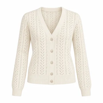 AI-generated illustration inspired by Vince Camuto women’s pointelle long-sleeve cardigan; not an actual product photo