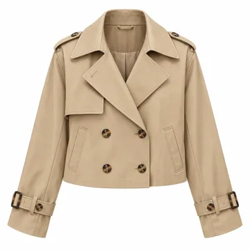 AI-generated illustration inspired by luvamia women’s cropped double-breasted trench coat; not an actual product photo