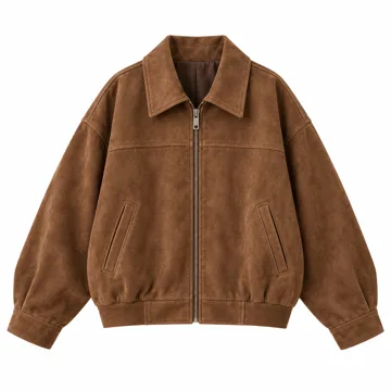 AI-generated illustration inspired by Tankaneo women’s oversized faux-suede jacket; not an actual product photo