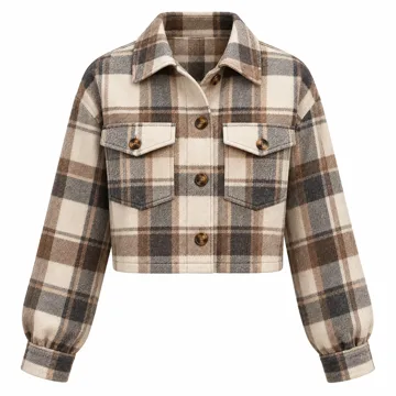 AI-generated illustration inspired by Zeagoo women’s cropped plaid shacket; not an actual product photo