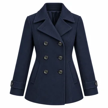 AI-generated illustration inspired by IDEALSANXUN women’s peacoat-style jacket; not an actual product photo