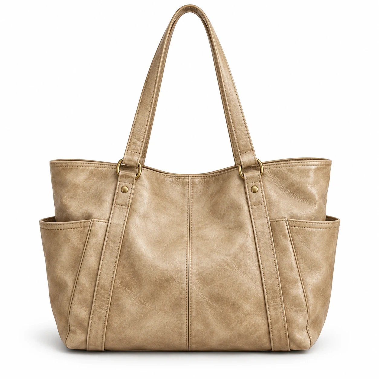 AI-generated style illustration for Frye Women's Melissa Shopper Tote Bag, Stylist Large Handbag with Adjustable Strap & Pockets; not a retailer photograph