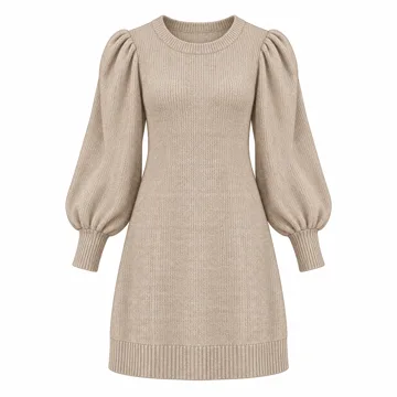 AI-generated illustration inspired by Zeagoo women’s puff-sleeve knit tunic dress; not an actual product photo