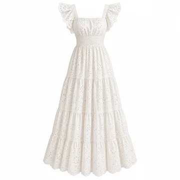 AI-generated illustration inspired by PRETTYGARDEN eyelet maxi dress; not an actual product photo