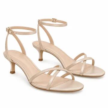AI-generated illustration inspired by Coutgo women’s strappy ankle-strap kitten sandals; not an actual product photo