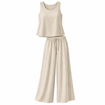 AI-generated illustration inspired by ANRABESS tank top & palazzo pants matching set; not an actual product photo
