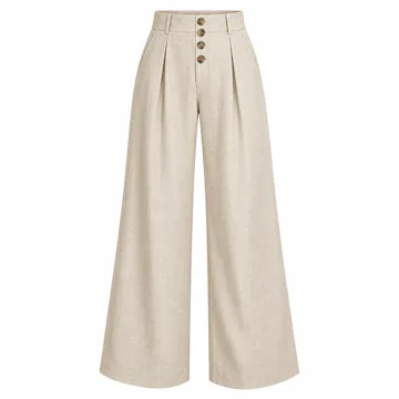 AI-generated illustration inspired by KIRUNDO women's high-waist wide-leg button trousers; not an actual product photo