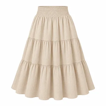 AI-generated illustration inspired by AYIFU women's tiered high-waist midi skirt; not an actual product photo