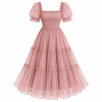 AI-generated illustration inspired by PRETTYGARDEN women’s smocked tulle midi dress; not an actual product photo
