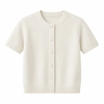 AI-generated illustration inspired by NAADAM women’s short-sleeve cardigan; not an actual product photo