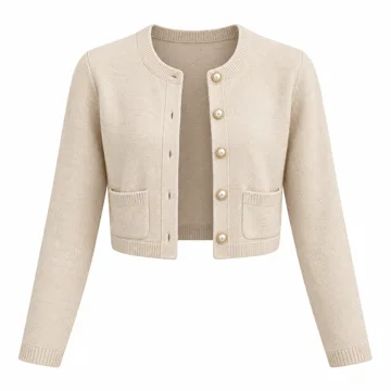 AI-generated illustration inspired by Arach & Cloz women’s cropped cardigan jacket; not an actual product photo