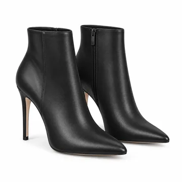 AI-generated illustration inspired by Amazon Essentials women's stiletto ankle boots; not an actual product photo