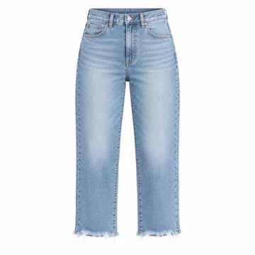 AI-generated illustration inspired by KDF women’s high-waisted frayed cropped straight-leg jeans; not an actual product photo
