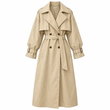 AI-generated illustration inspired by Orolay women’s waterproof oversized long trench coat; not an actual product photo