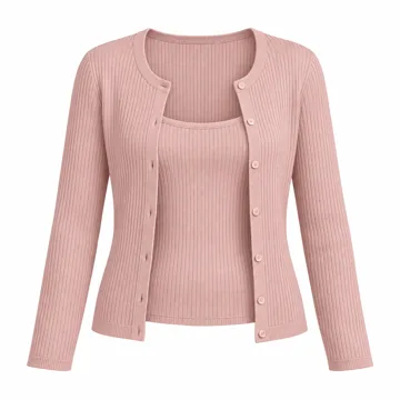 AI-generated illustration inspired by Amazon Essentials women’s ribbed cardigan and cami set; not an actual product photo