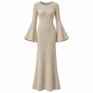 AI-generated illustration inspired by Yousify women's bell-sleeve knit maxi dress; not an actual product photo