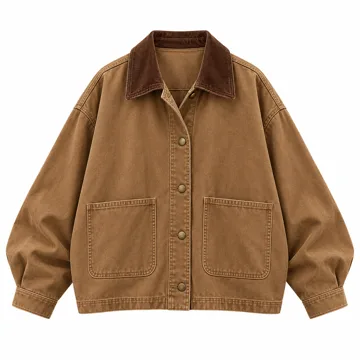 AI-generated illustration inspired by Tankaneo women’s oversized barn jacket; not an actual product photo