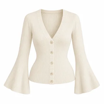 AI-generated illustration inspired by Amazon Essentials women’s bell-sleeve shaped-waist cardigan; not an actual product photo
