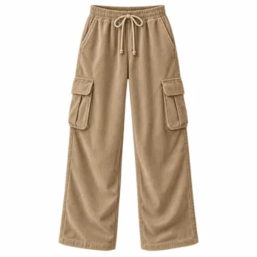 AI-generated illustration inspired by Sidefeel women’s drawstring corduroy cargo pants; not an actual product photo